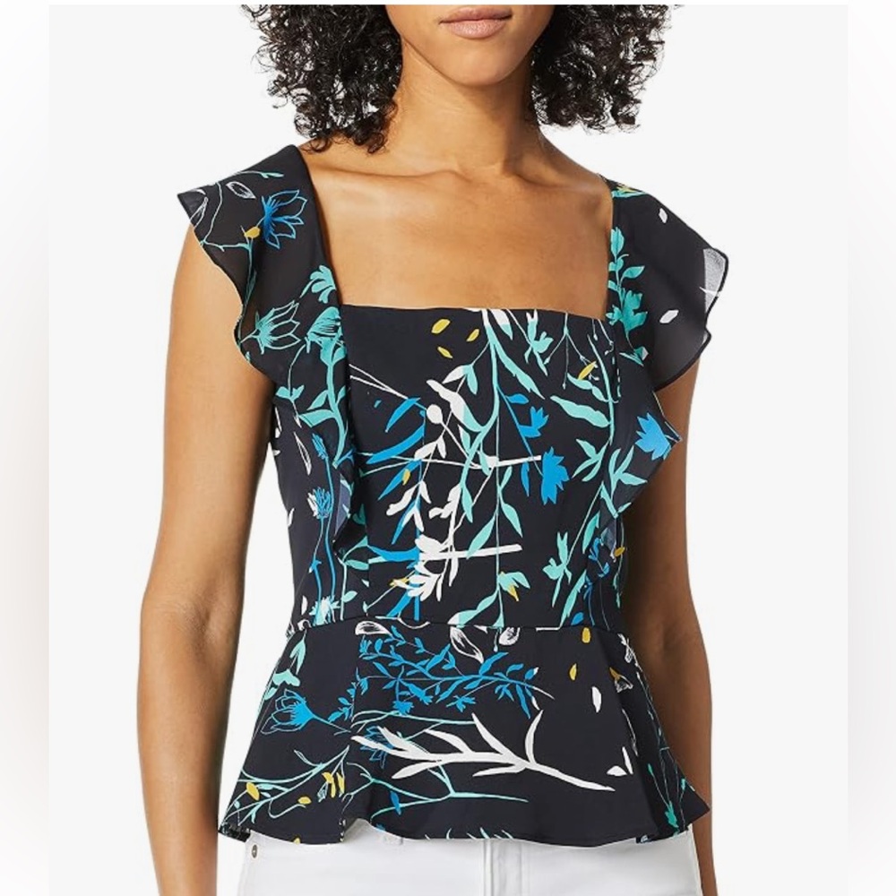 $228 EUC Parker “Jess” Floral Ruffle Peplum Top | Size Large